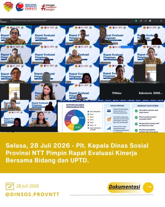 Plt. Kepala Dinas Sosial Provinsi NTT Pimpin Rapat Evaluasi Kinerja Secara Daring Bersama Bidang dan UPTD